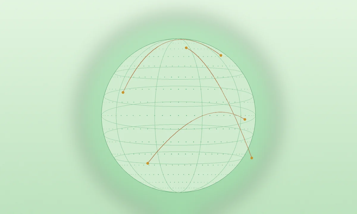 A wireframe globe with trade routes arcing between continents